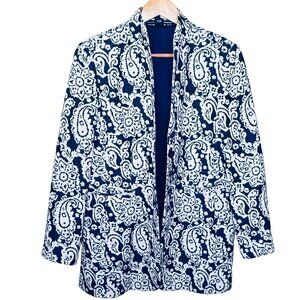 Ellen Tracy x Linda Allard Blazer Size 12 Tapastry Blue White Paisley Jacket‎